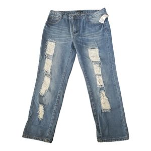 Forever 21 low rise denim jeans size 26 distressed straight leg